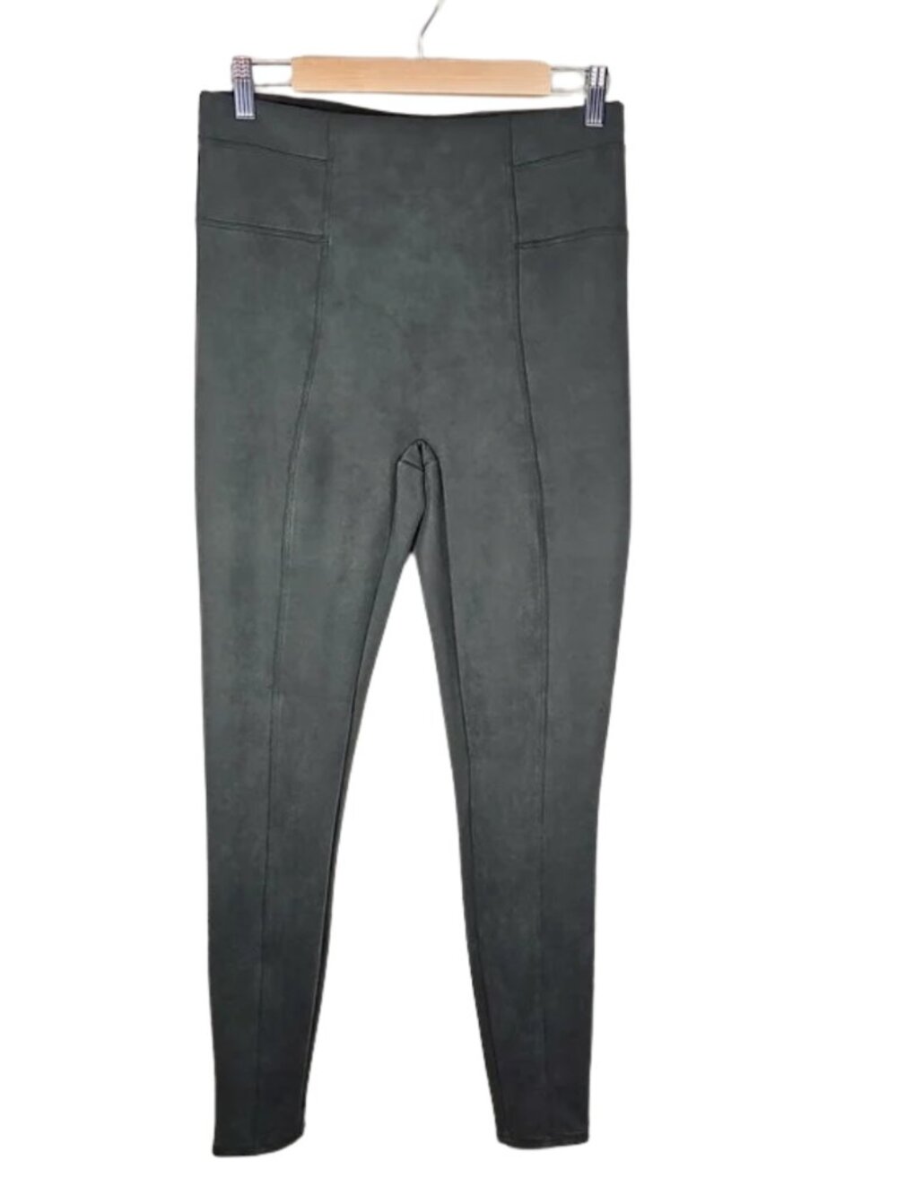 SPANX Faux Suede Leggings Olive Green L Tall High Waist Shaping Fall Chic Travel